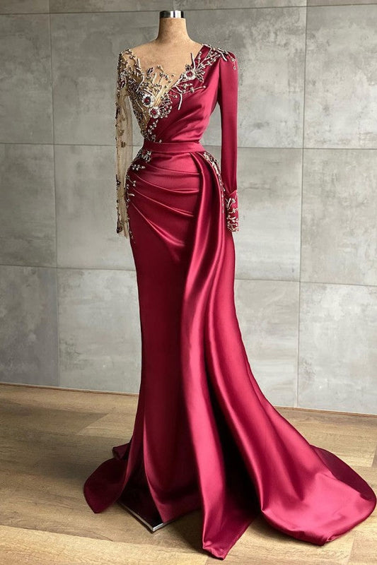  Red evening dress floor-length prom dresses with sleeves - Prom Dresses - DYAVOR® 