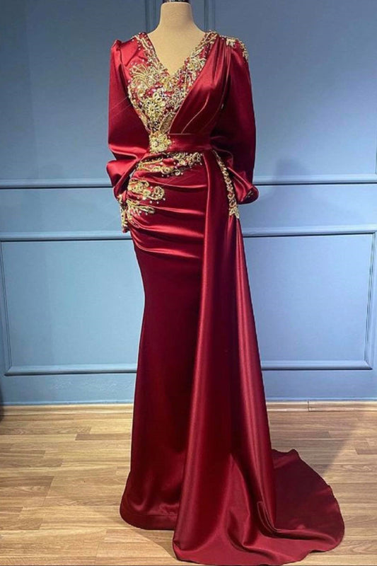  Red evening dresses with sleeves elegant floor-length prom dresses - Prom Dresses - DYAVOR® 
