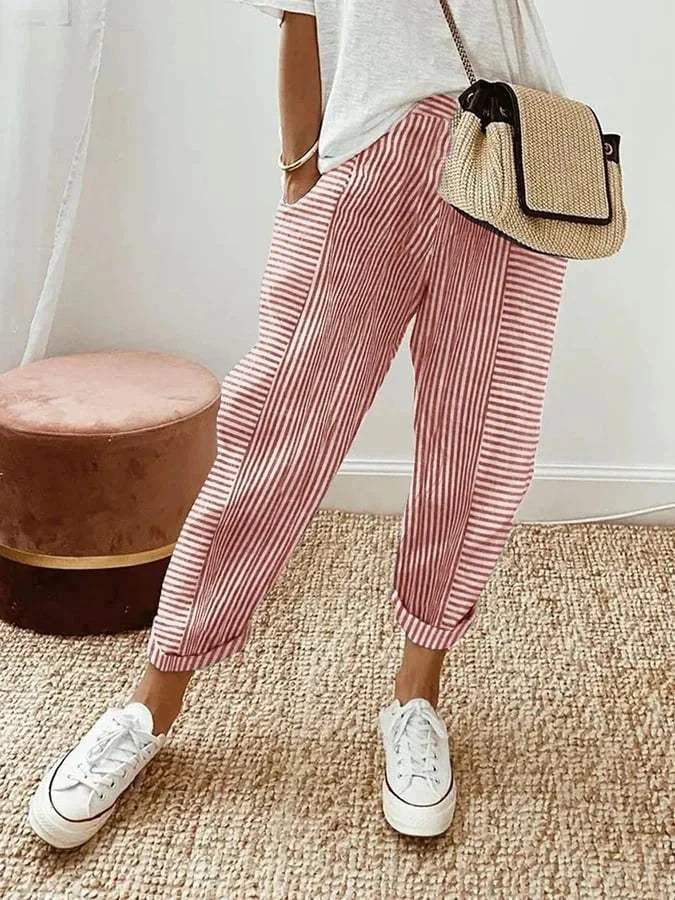  Women's Pants - Playful Striped Pattern - Soft Material - Perfect for Warm Days - 05/112024 1 - DYAVOR® 