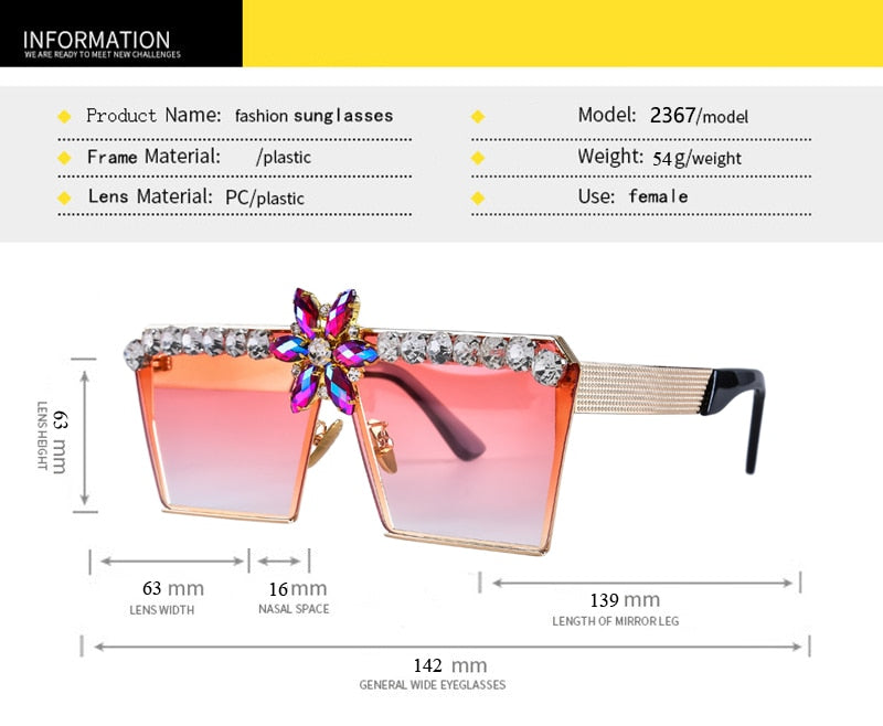  Retro Luxury Rhinestone Oversized Vintage Square UV400 Sunglasses - Women Sunglasses - DYAVOR® 