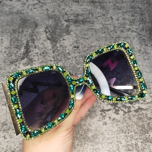 Women's Retro Punk Style Rhinestone Diamond Decor Gradient Sunglasses - Women Sunglasses - DYAVOR® 