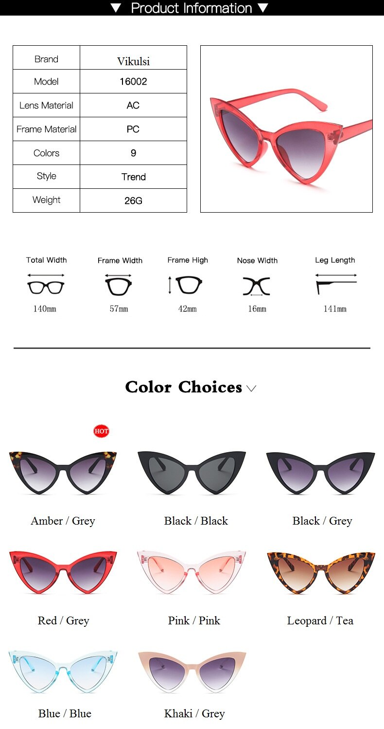  Retro Vintage Style Sexy Triangle Cat Eye Sunglasses for Women - Women Sunglasses - DYAVOR® 