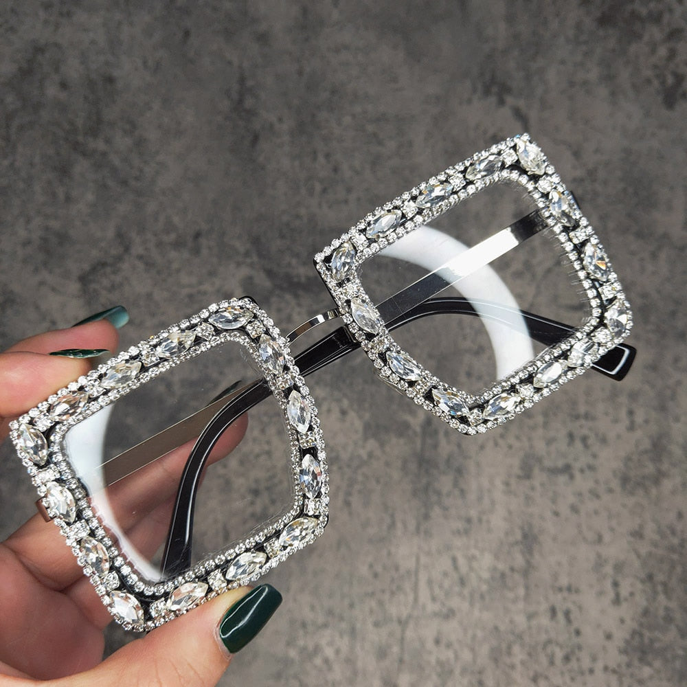  Women's Vintage Square Rhinestone Crystal Transparent Sunglasses - Women Sunglasses - DYAVOR® 