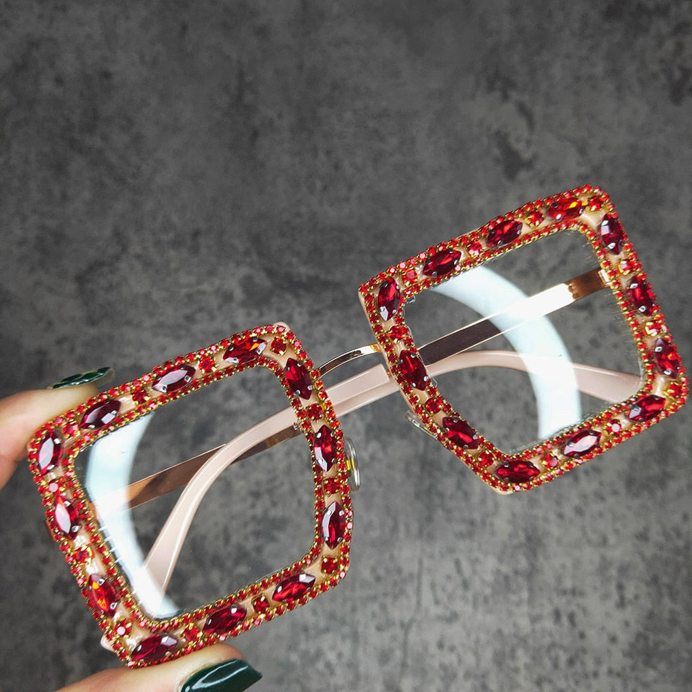  Women's Vintage Square Rhinestone Crystal Transparent Sunglasses - Women Sunglasses - DYAVOR® 