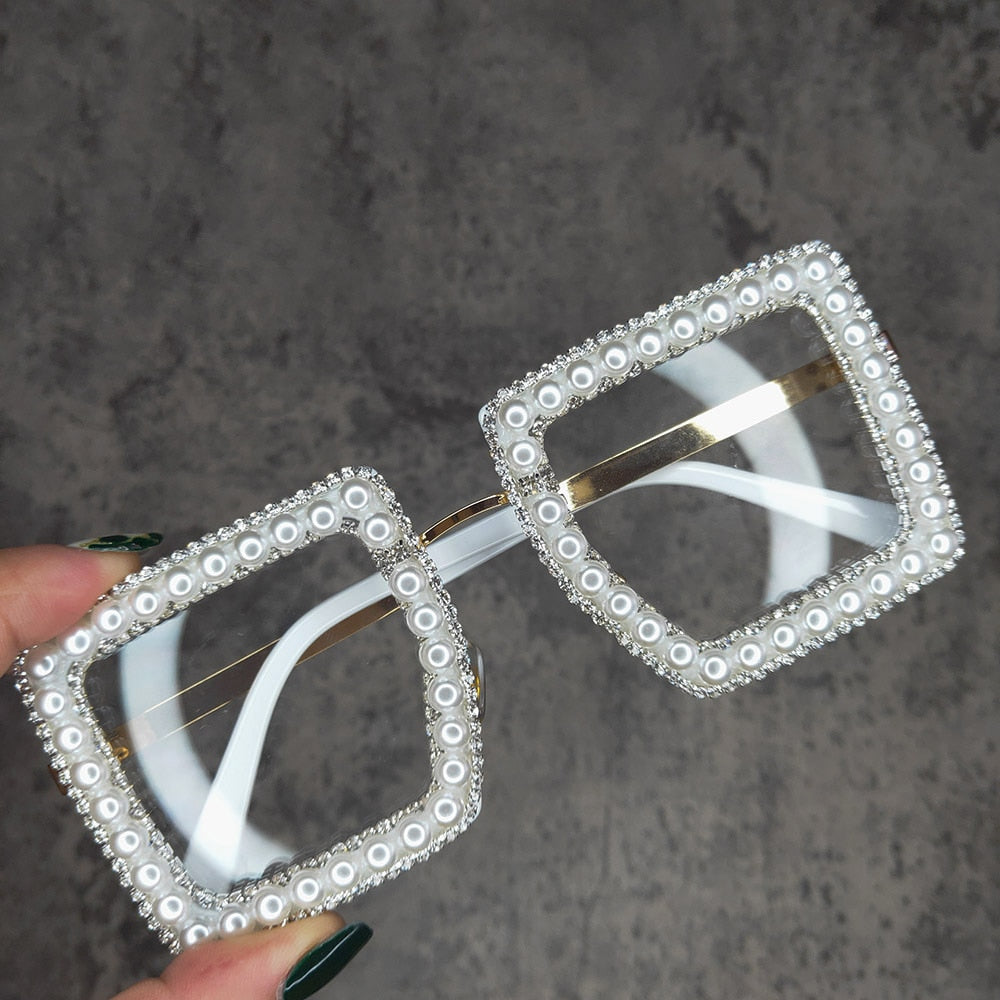  Women's Vintage Square Rhinestone Crystal Transparent Sunglasses - Women Sunglasses - DYAVOR® 