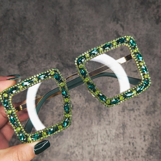  Women's Vintage Square Rhinestone Crystal Transparent Sunglasses - Women Sunglasses - DYAVOR® 