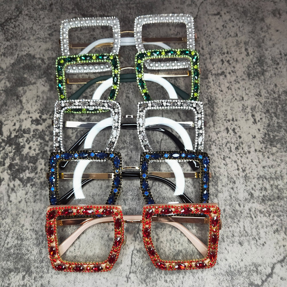  Women's Vintage Square Rhinestone Crystal Transparent Sunglasses - Women Sunglasses - DYAVOR® 