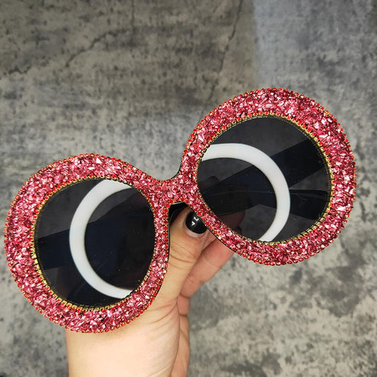  Women's Vintage Hip Hop Rhinestone Crystal Designer Round Sunglasses - Women Sunglasses - DYAVOR® 