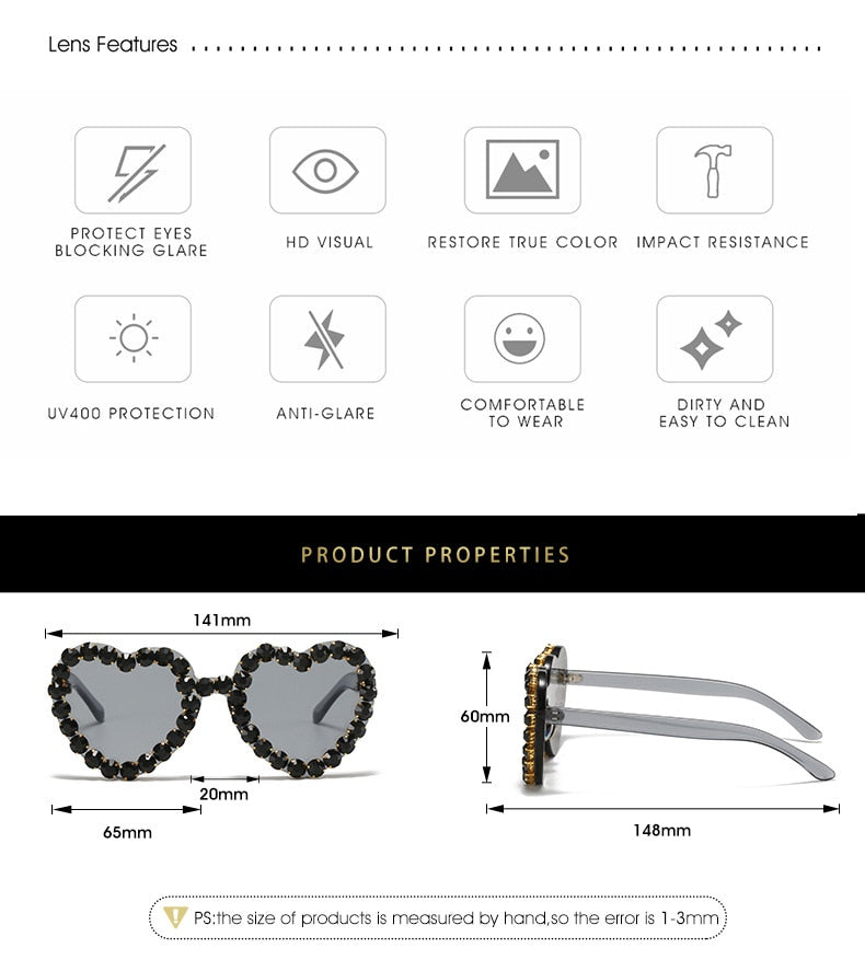 Women's Rimless Heart Shape Rhinestone Diamond Eyewear Sunglasses - Women Sunglasses - DYAVOR® 