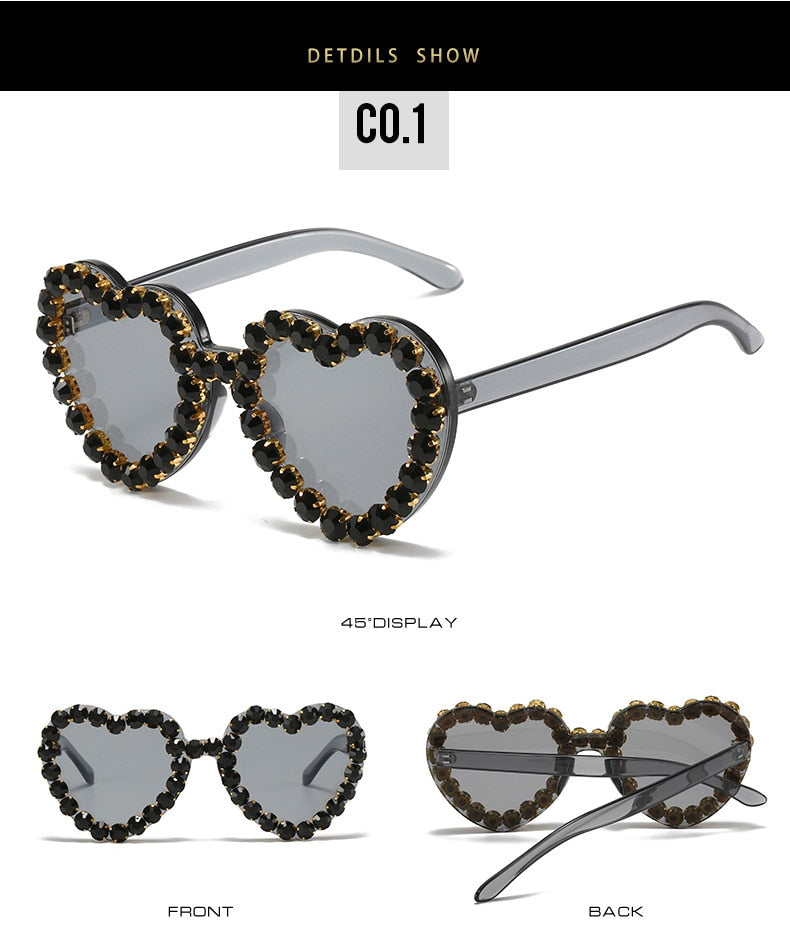  Women's Rimless Heart Shape Rhinestone Diamond Eyewear Sunglasses - Women Sunglasses - DYAVOR® 