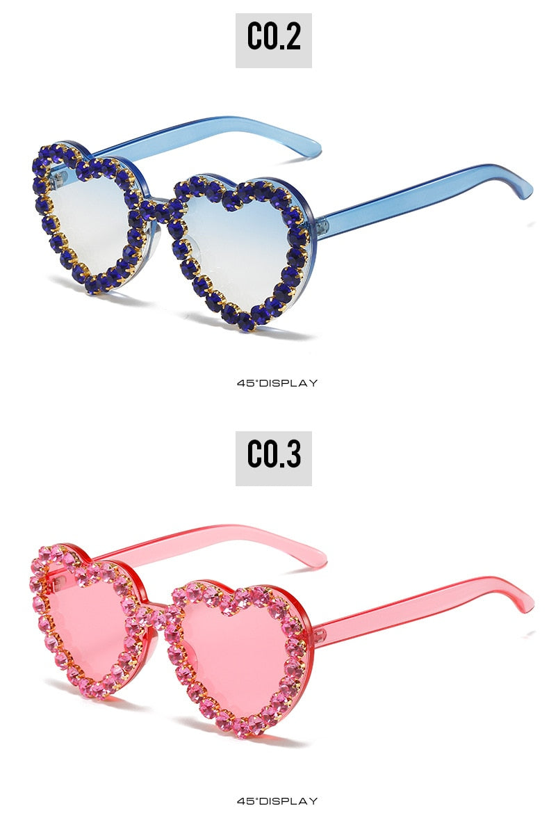  Women's Rimless Heart Shape Rhinestone Diamond Eyewear Sunglasses - Women Sunglasses - DYAVOR® 