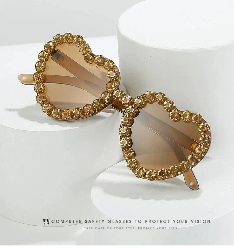  Women's Rimless Heart Shape Rhinestone Diamond Eyewear Sunglasses - Women Sunglasses - DYAVOR® 