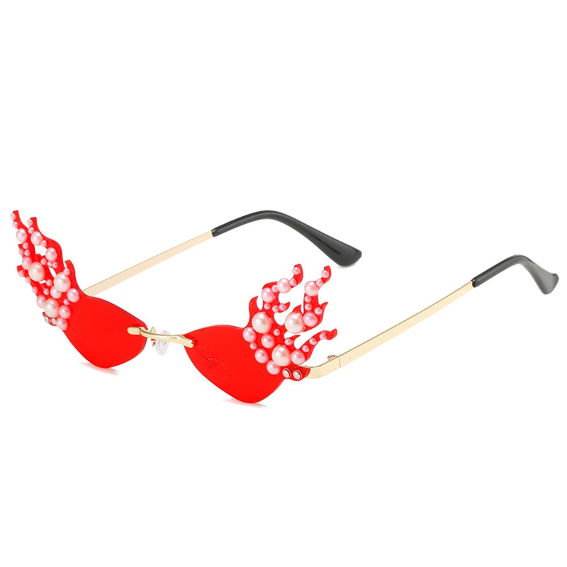  Women's Punk Rimless Fire Pearl Decor UV400 Frameless Sunglasses - Women Sunglasses - DYAVOR® 