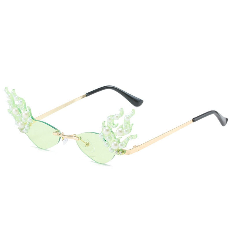  Women's Punk Rimless Fire Pearl Decor UV400 Frameless Sunglasses - Women Sunglasses - DYAVOR® 