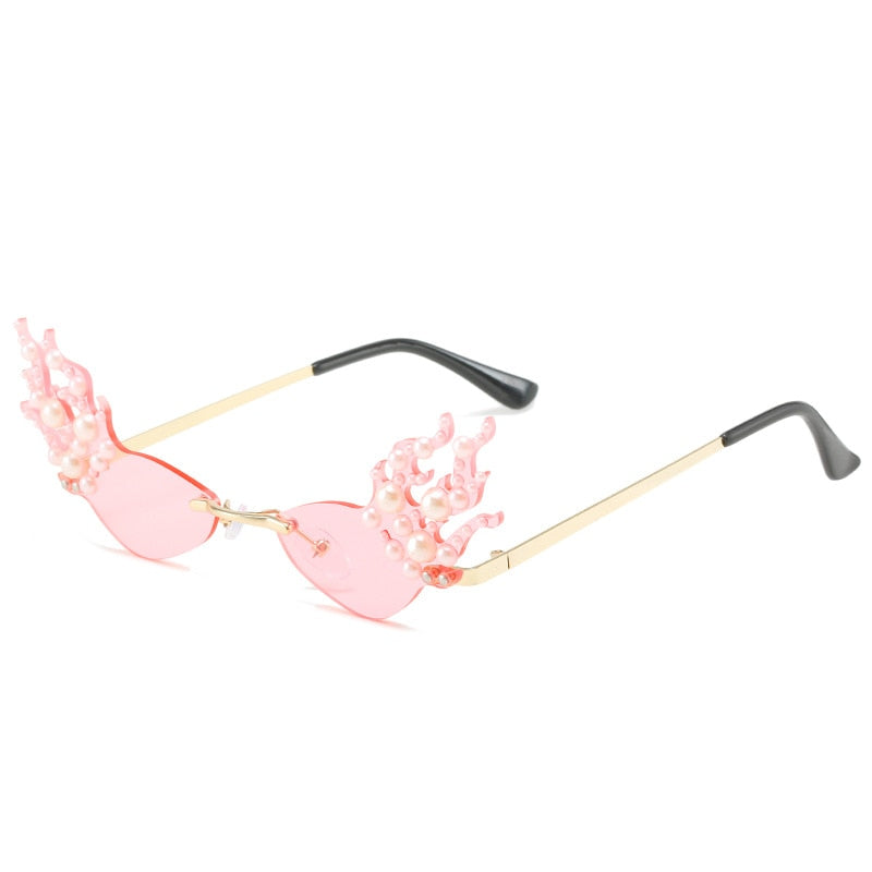  Women's Punk Rimless Fire Pearl Decor UV400 Frameless Sunglasses - Women Sunglasses - DYAVOR® 