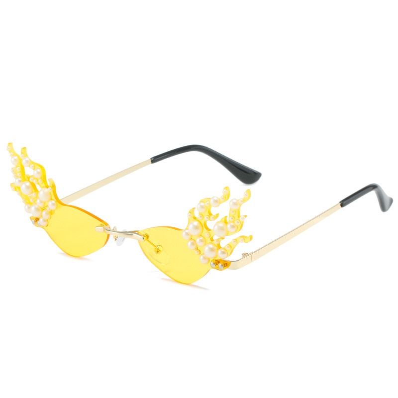  Women's Punk Rimless Fire Pearl Decor UV400 Frameless Sunglasses - Women Sunglasses - DYAVOR® 