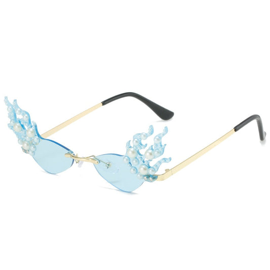  Women's Punk Rimless Fire Pearl Decor UV400 Frameless Sunglasses - Women Sunglasses - DYAVOR® 
