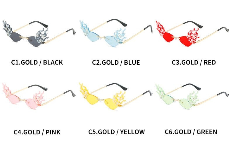  Women's Punk Rimless Fire Pearl Decor UV400 Frameless Sunglasses - Women Sunglasses - DYAVOR® 