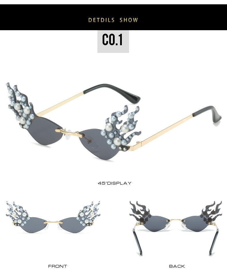  Women's Punk Rimless Fire Pearl Decor UV400 Frameless Sunglasses - Women Sunglasses - DYAVOR® 