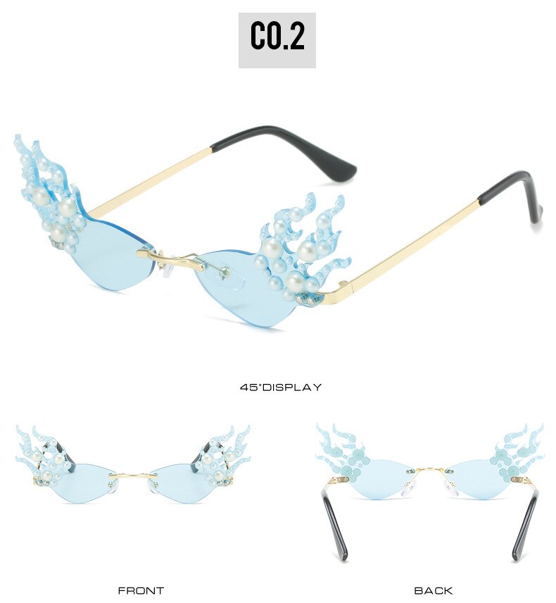  Women's Punk Rimless Fire Pearl Decor UV400 Frameless Sunglasses - Women Sunglasses - DYAVOR® 