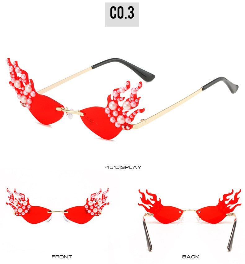  Women's Punk Rimless Fire Pearl Decor UV400 Frameless Sunglasses - Women Sunglasses - DYAVOR® 