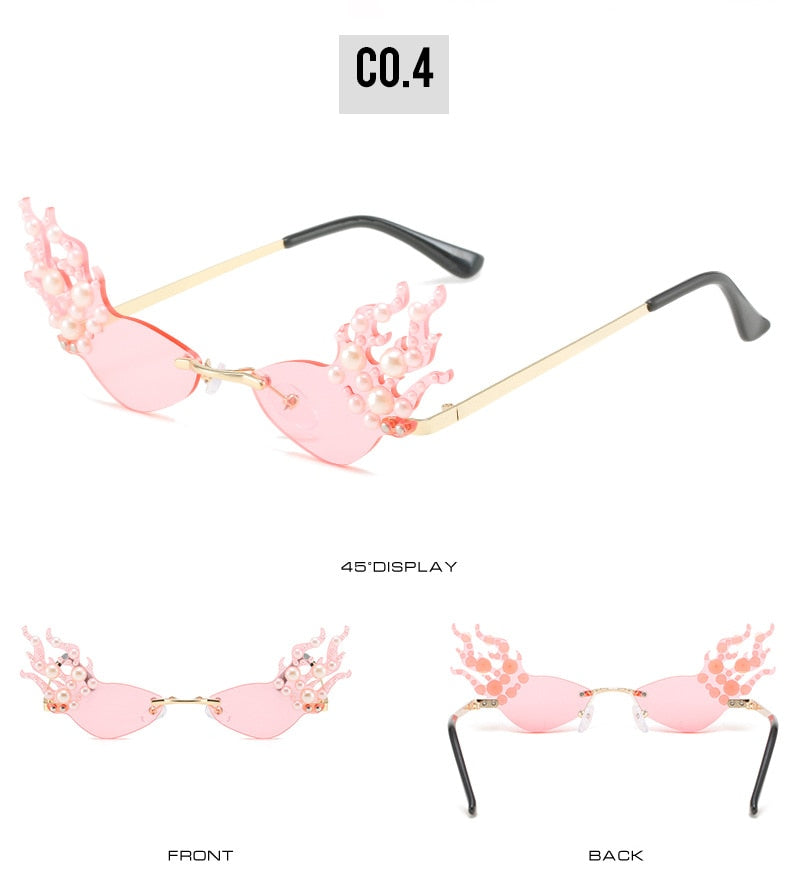  Women's Punk Rimless Fire Pearl Decor UV400 Frameless Sunglasses - Women Sunglasses - DYAVOR® 