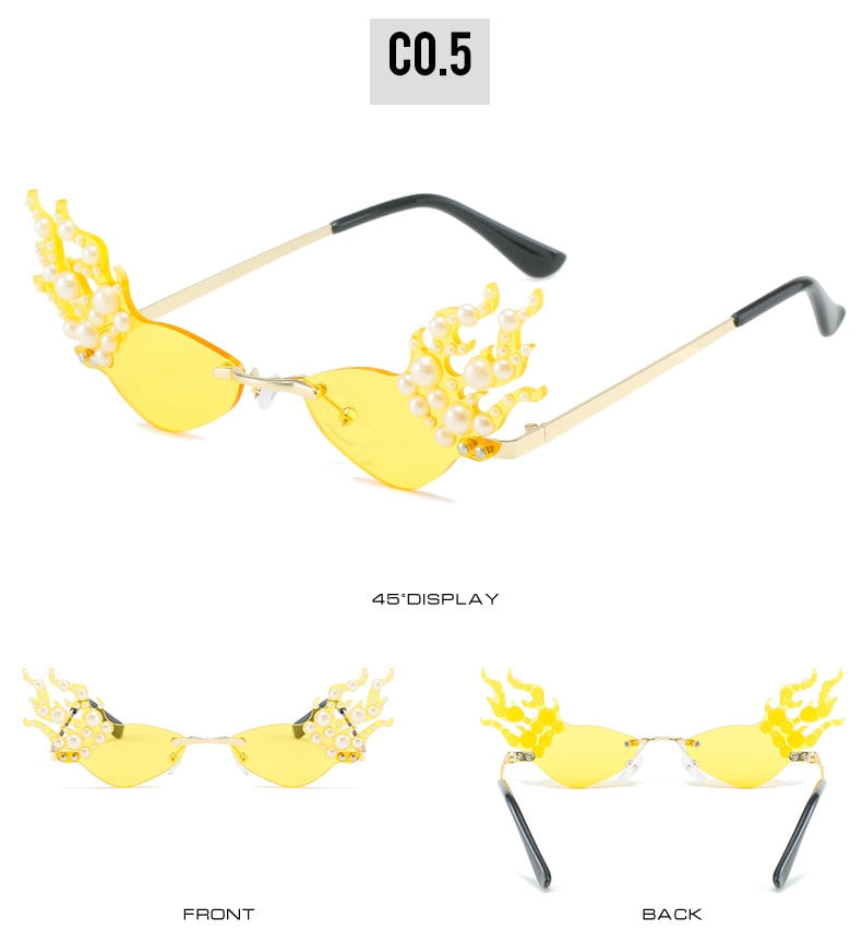  Women's Punk Rimless Fire Pearl Decor UV400 Frameless Sunglasses - Women Sunglasses - DYAVOR® 