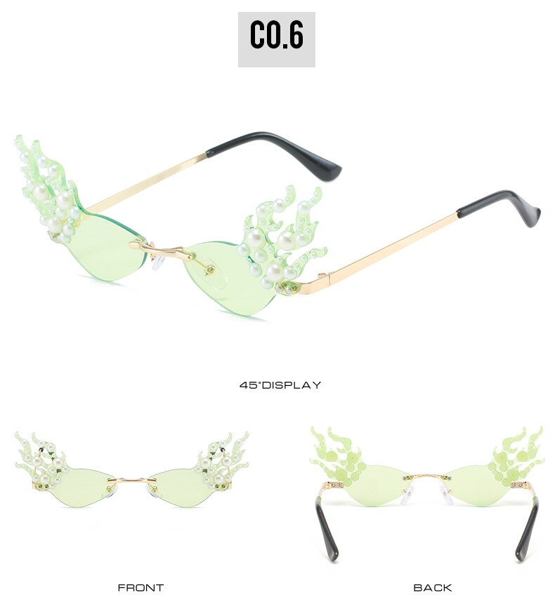  Women's Punk Rimless Fire Pearl Decor UV400 Frameless Sunglasses - Women Sunglasses - DYAVOR® 