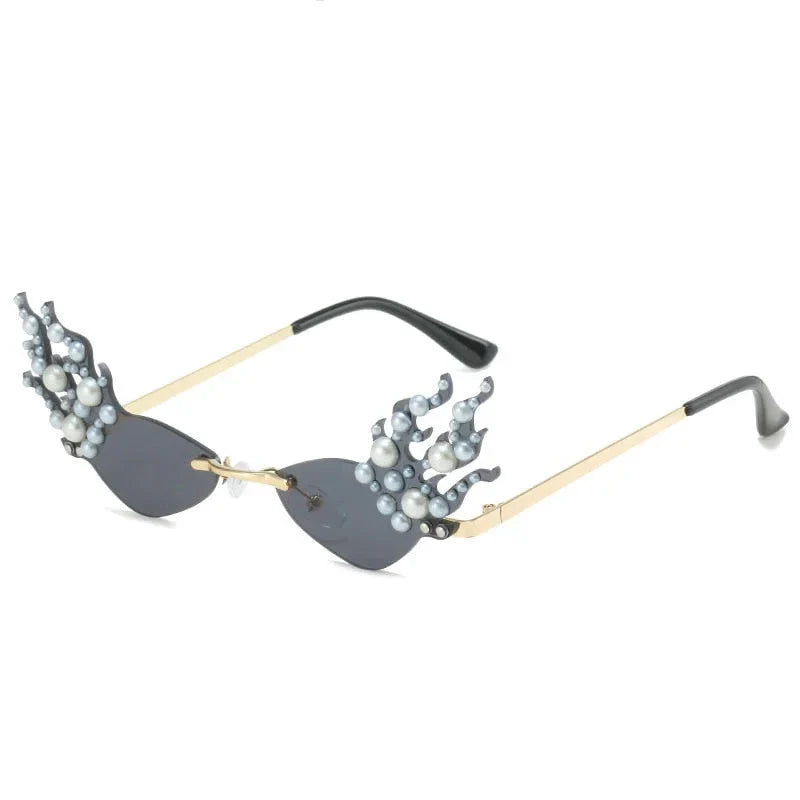  Women's Punk Rimless Fire Pearl Decor UV400 Frameless Sunglasses - Women Sunglasses - DYAVOR® 