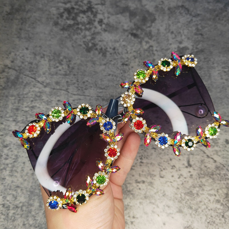  Women's Vintage Round Pearl Oversized Bling Diamond Sunglasses - Women Sunglasses - DYAVOR® 