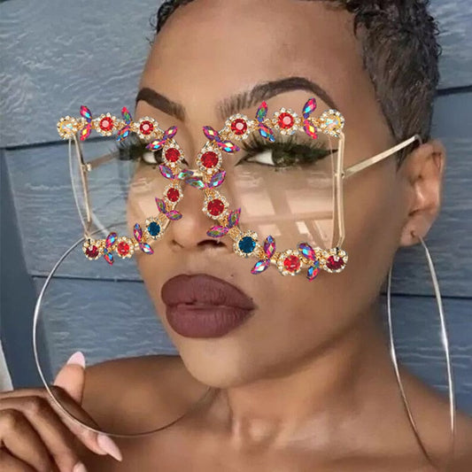  Women's Vintage Round Pearl Oversized Bling Diamond Sunglasses - Women Sunglasses - DYAVOR® 