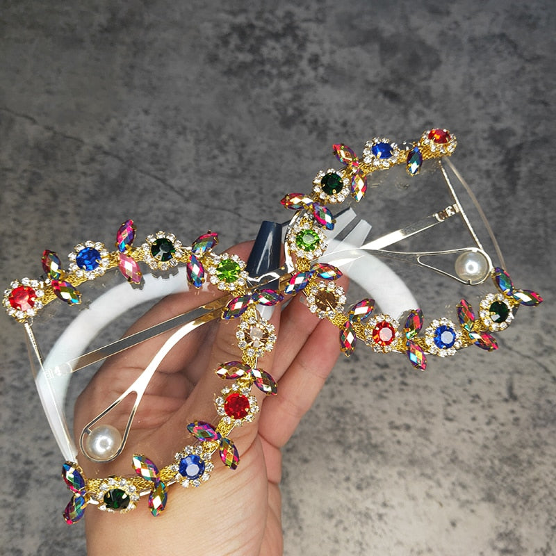  Women's Vintage Round Pearl Oversized Bling Diamond Sunglasses - Women Sunglasses - DYAVOR® 