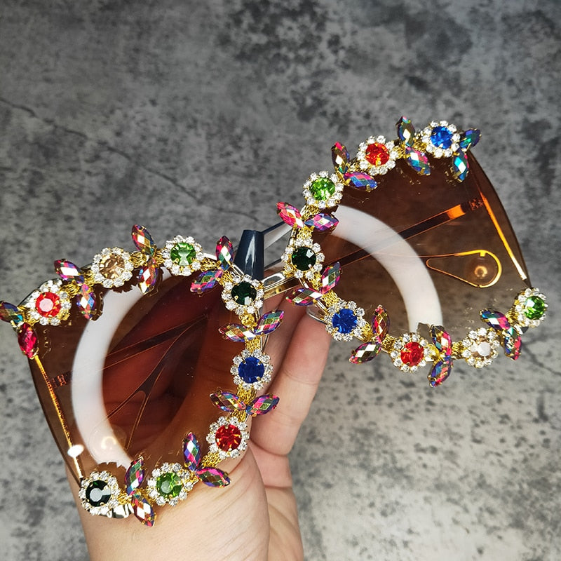  Women's Vintage Round Pearl Oversized Bling Diamond Sunglasses - Women Sunglasses - DYAVOR® 