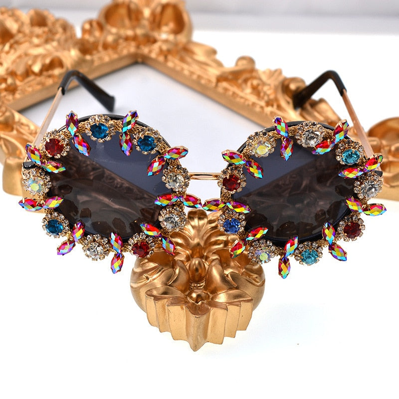 Women's Round Rhinestone Flower Designer Luxury Crystal Sunglasses - Women Sunglasses - DYAVOR® 