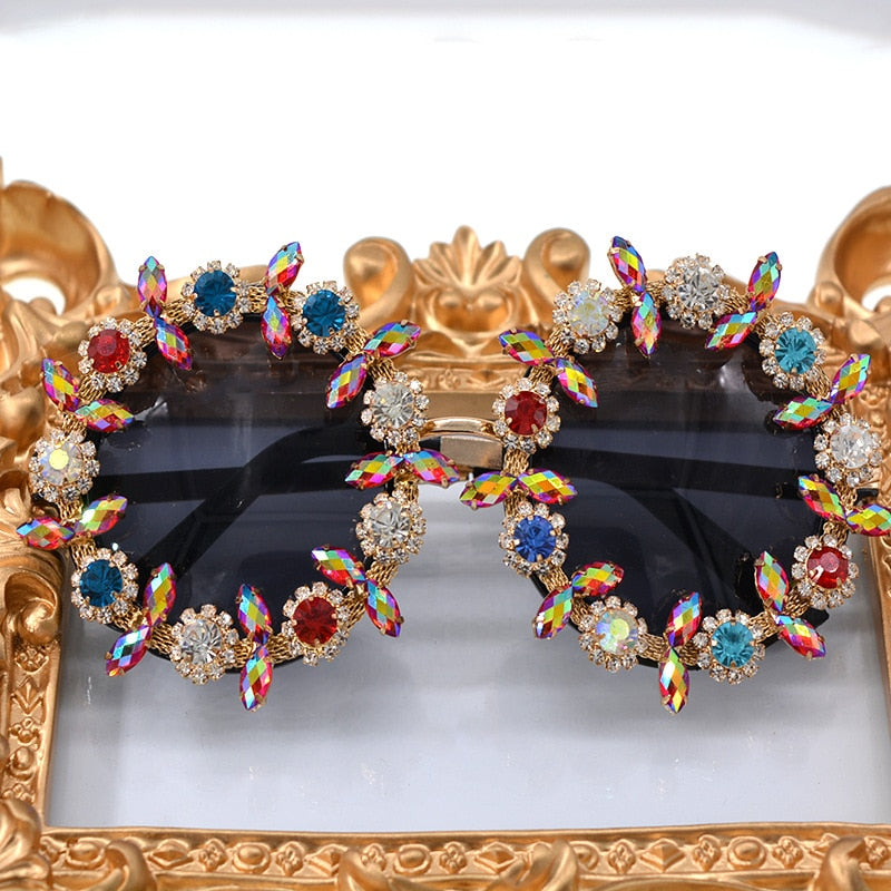  Women's Round Rhinestone Flower Designer Luxury Crystal Sunglasses - Women Sunglasses - DYAVOR® 