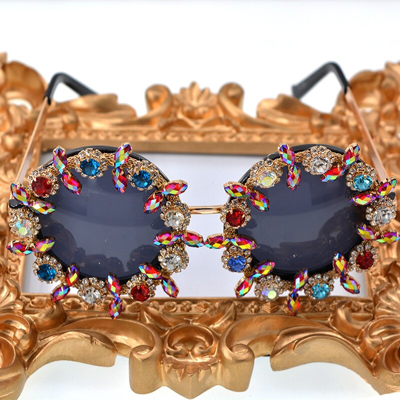  Women's Round Rhinestone Flower Designer Luxury Crystal Sunglasses - Women Sunglasses - DYAVOR® 