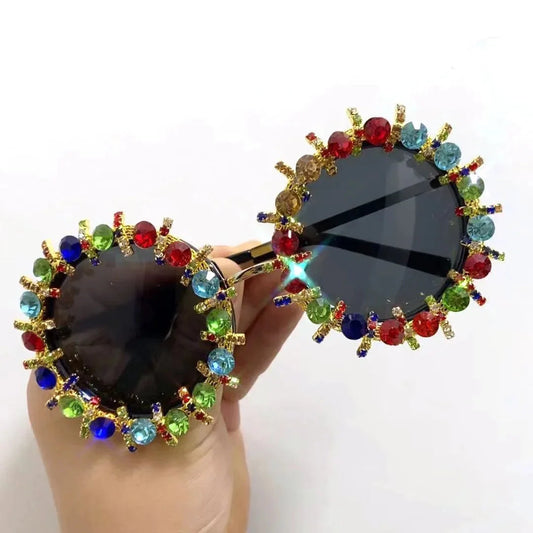  Women's Round Rhinestone Flower Designer Luxury Crystal Sunglasses - Women Sunglasses - DYAVOR® 
