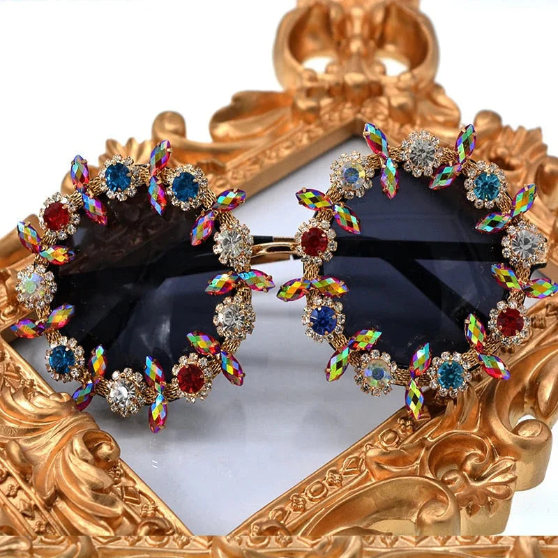  Women's Round Rhinestone Flower Designer Luxury Crystal Sunglasses - Women Sunglasses - DYAVOR® 