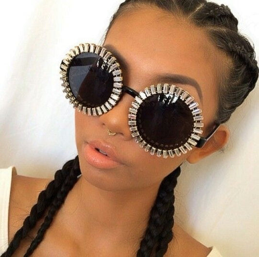  Women's Small Round UV400 Luxury Rhinestone Bling Sunglasses - Women Sunglasses - DYAVOR® 