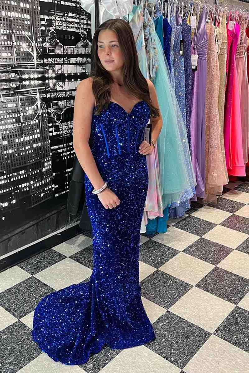  Sweetheart Mermaid Light Blue Sequin Long Prom Dress - prom dress - DYAVOR® 