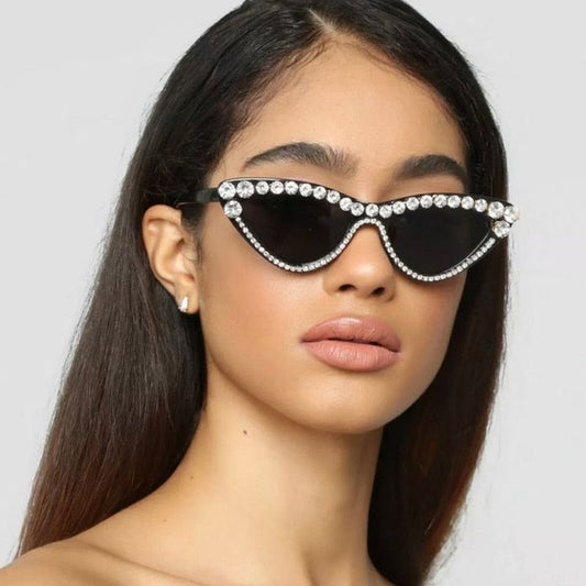  Women's Sexy Small Bling Crystal Diamond Decor Cat Eye Sunglasses - Women Sunglasses - DYAVOR® 