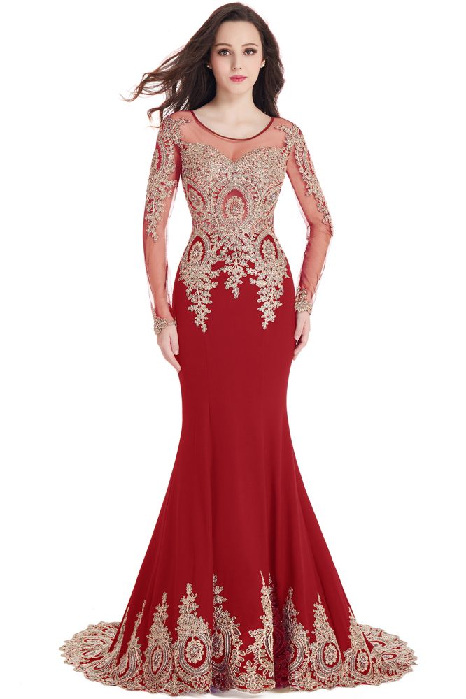  Sexy Lace Appliques Long Sleeves Mermaid Prom Dresses - Prom Dresses - DYAVOR® 