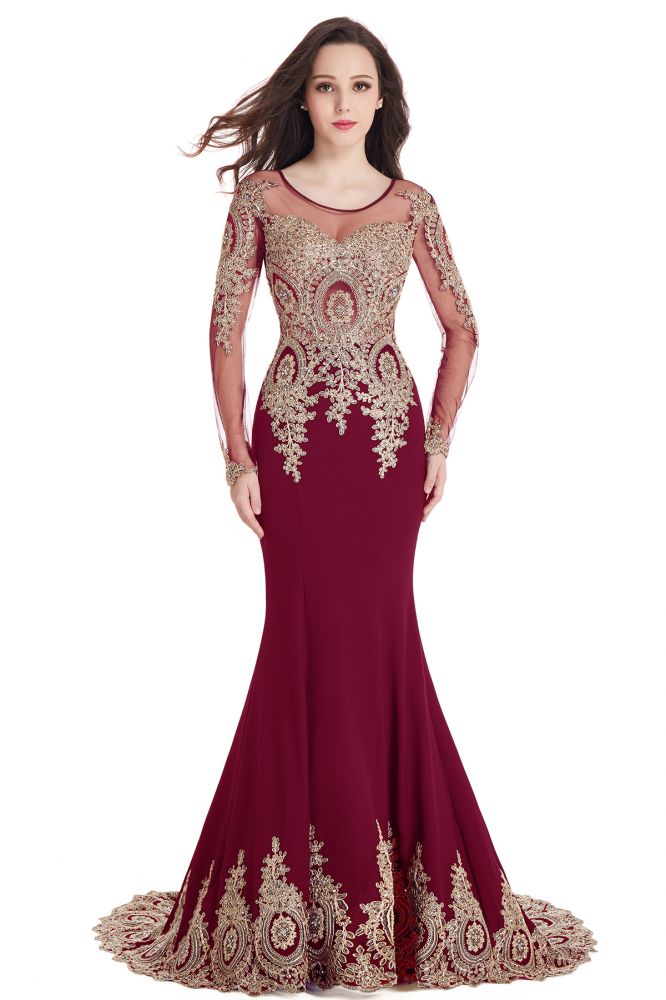  Sexy Lace Appliques Long Sleeves Mermaid Prom Dresses - Prom Dresses - DYAVOR® 