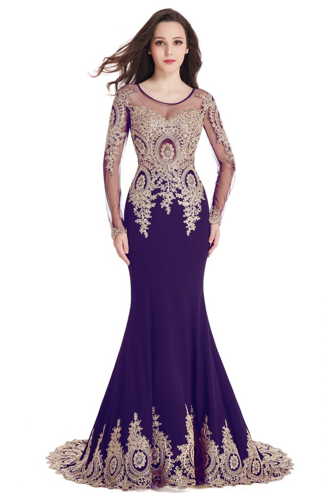  Sexy Lace Appliques Long Sleeves Mermaid Prom Dresses - Prom Dresses - DYAVOR® 