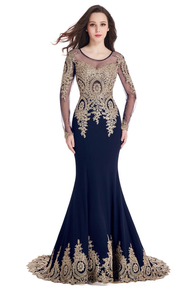  Sexy Lace Appliques Long Sleeves Mermaid Prom Dresses - Prom Dresses - DYAVOR® 