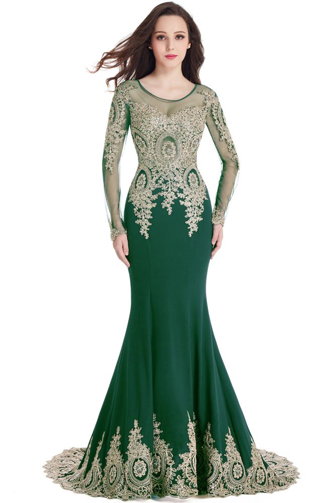  Sexy Lace Appliques Long Sleeves Mermaid Prom Dresses - Prom Dresses - DYAVOR® 