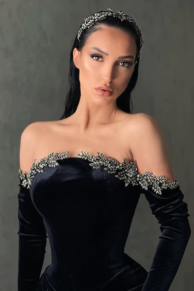 Sexy Long Black Off-the-shoulder Long Sleeves Mermaid Prom Dress With Slit - Prom Dresses - DYAVOR® 