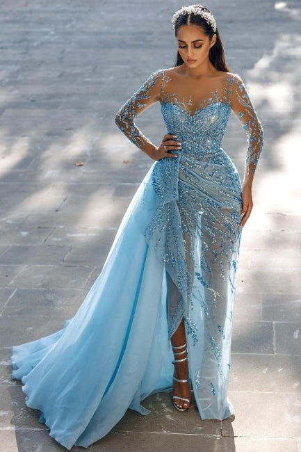  Sexy Sparkly Long Sleeves Mermaid Prom Dresses Evening Gowns With Lace - Prom Dresses - DYAVOR® 