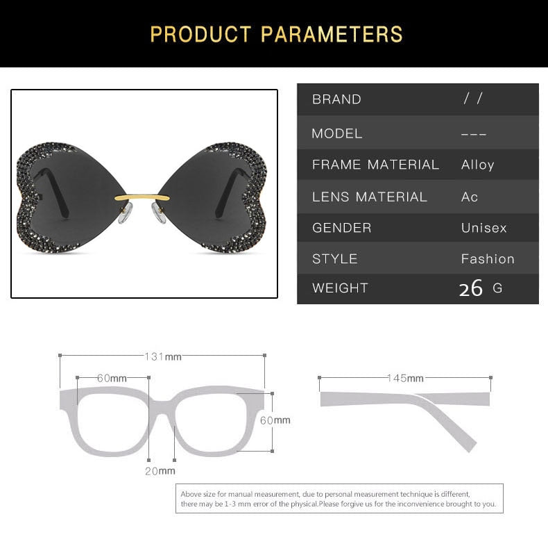  Women's Vintage Punk Style Rimless Rhinestone Frameless Sunglasses - Women Sunglasses - DYAVOR® 