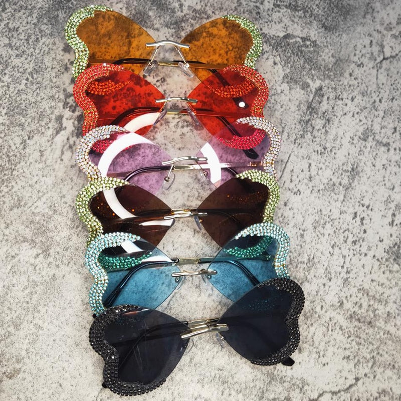  Women's Vintage Punk Style Rimless Rhinestone Frameless Sunglasses - Women Sunglasses - DYAVOR® 